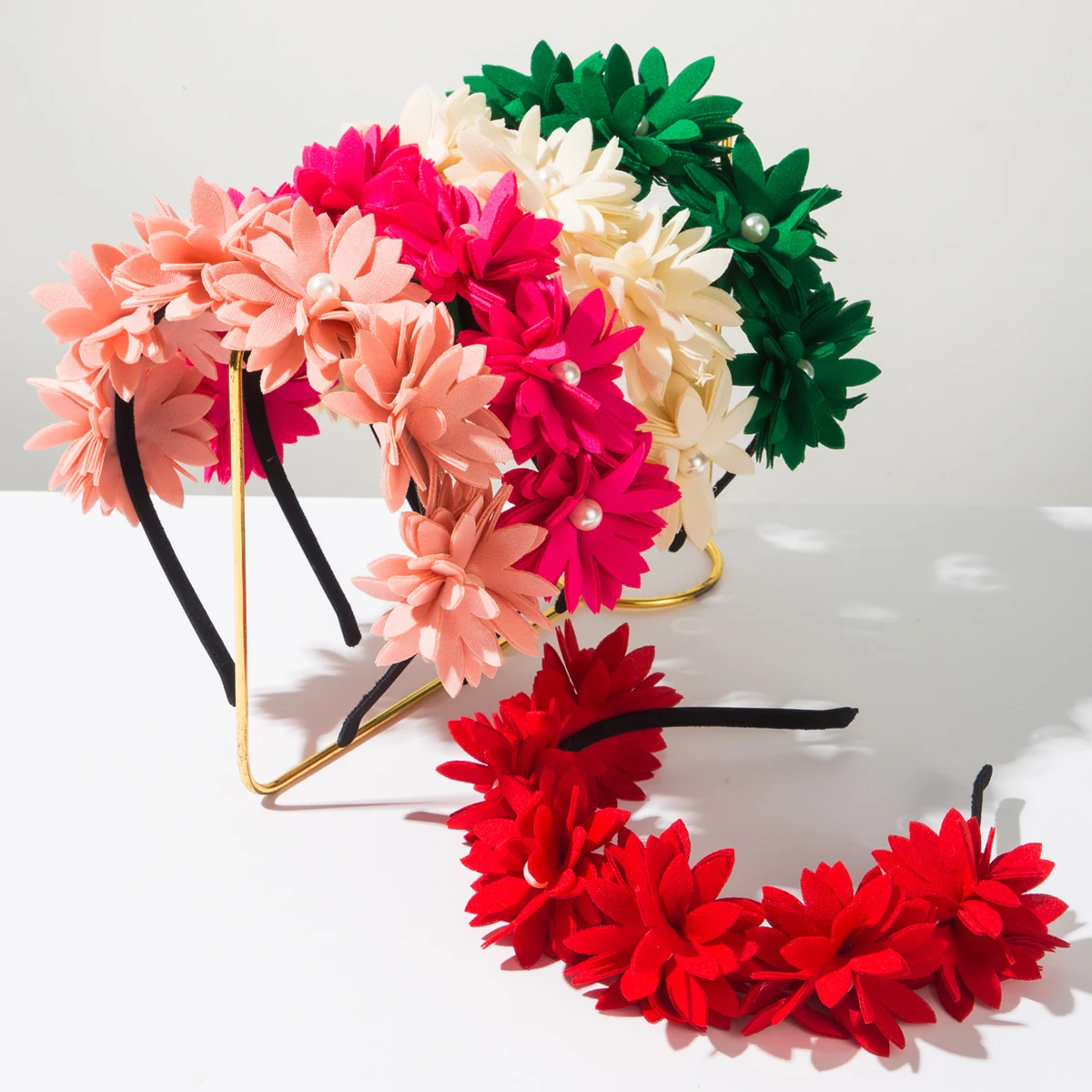 Korean Version Of  Fashionable Style High-End Flower Headband Handmade Three-Dimensional Flower Dopamine Pearl Hair Accessory