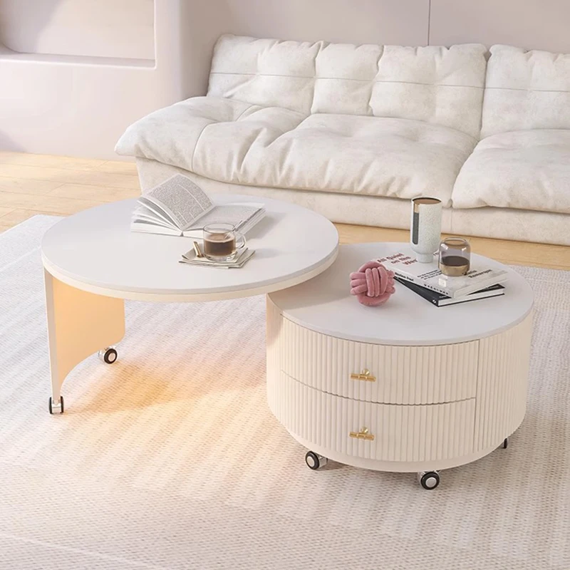 

Modern Wheeled Coffee Tables Extendable Design Living Room Storage Coffee Tables Round Trendy Mesas De Café Furniture For Home