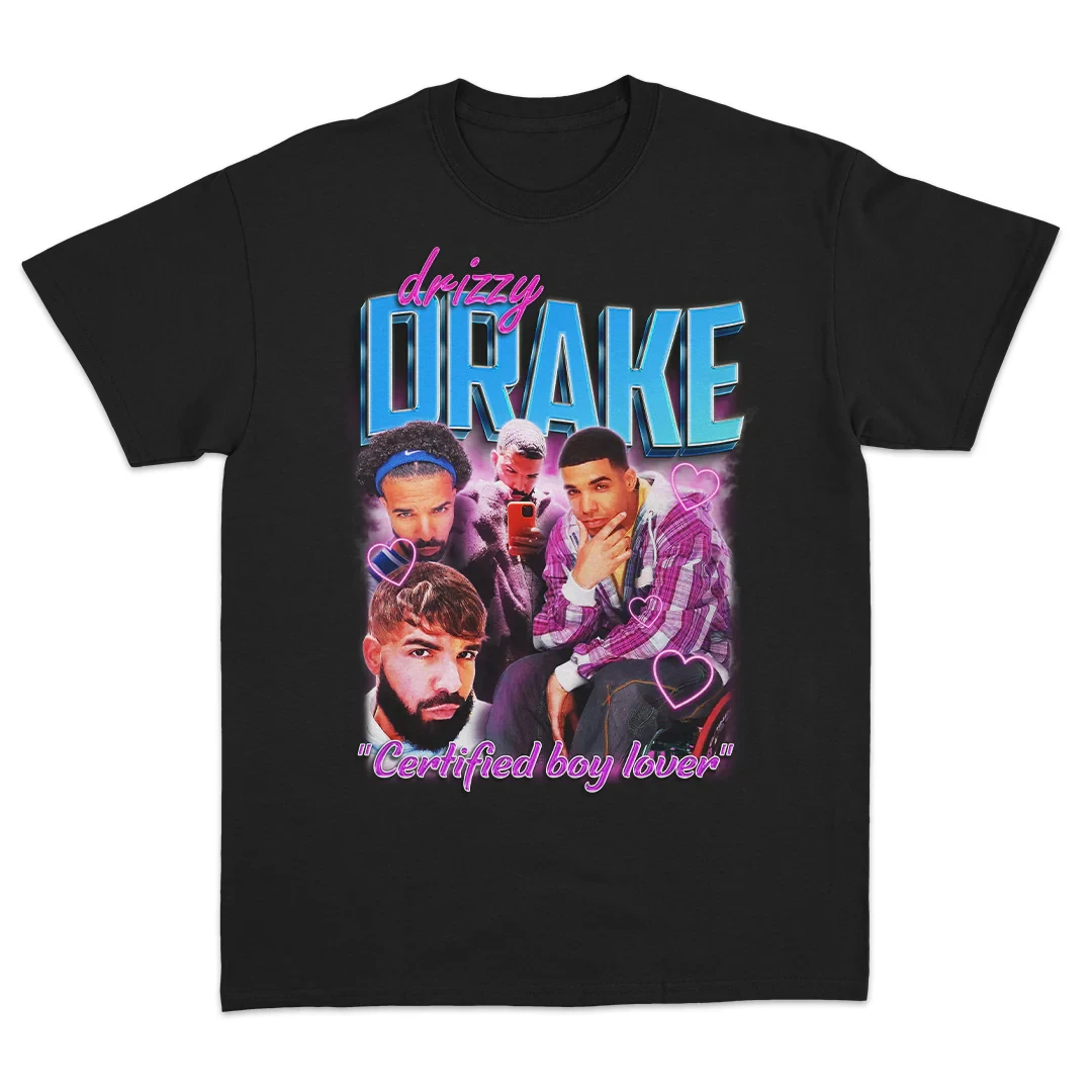 T-shirt graphique rétro Vaporwave pour hommes, Drake "Certified Boy Lover", Drizzy Hip Hop Meme, manches courtes, noir, Streetwear