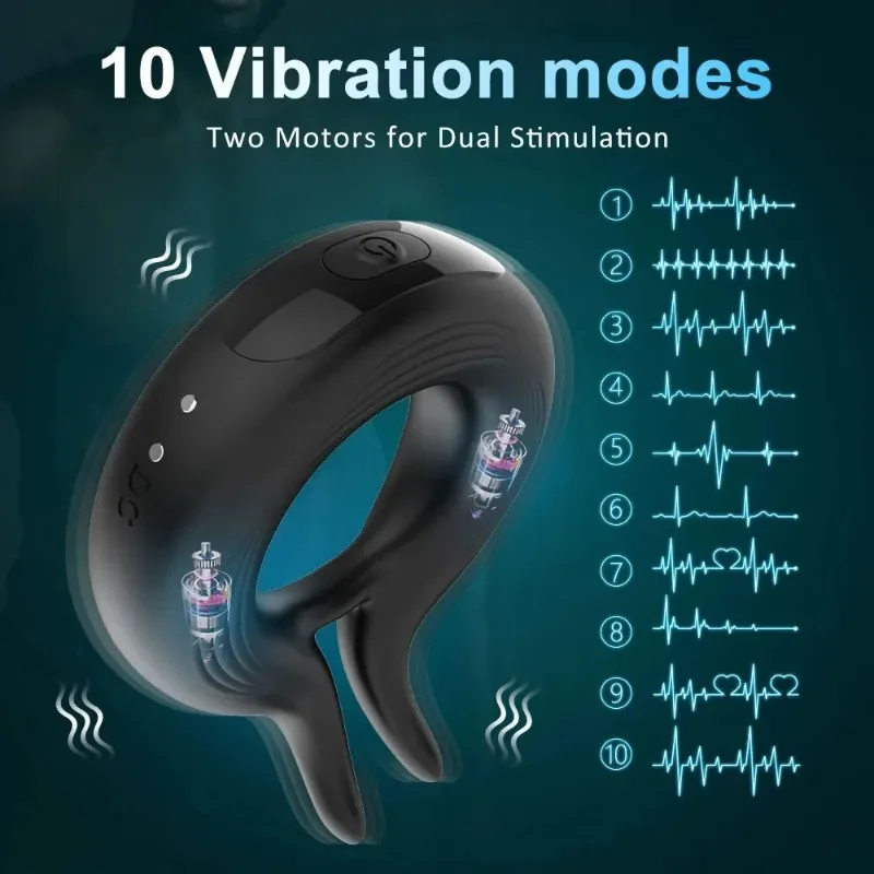 New Silicone Penis Ring Vibrator 10 Vibration Testicles Clitoris Stimulation for Man Delayed EjaEjaculation Sexy Goods for Adult