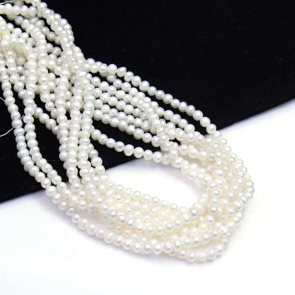 3-4mm White 1Strand Natural Freshwater Pearl Beads Strand Near Round Shaped Jewelry Making DIY Necklace Bracelets Accessories
