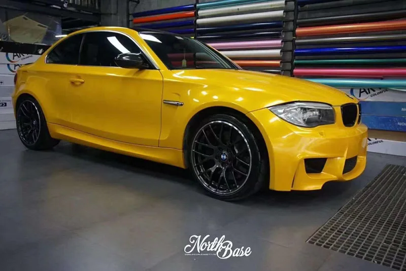 

High Quality Glossy Metallic Adhesive Yellow Vinyl Car Wrap Film Roll with Air Release DIY Decals Car Wrapping