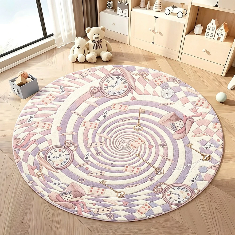 Vintage Round Rug Whirlpool Clock Poker Element Print Floor Mat Artistic Home Accent Decor for Bedroom Livingroom Interior Space