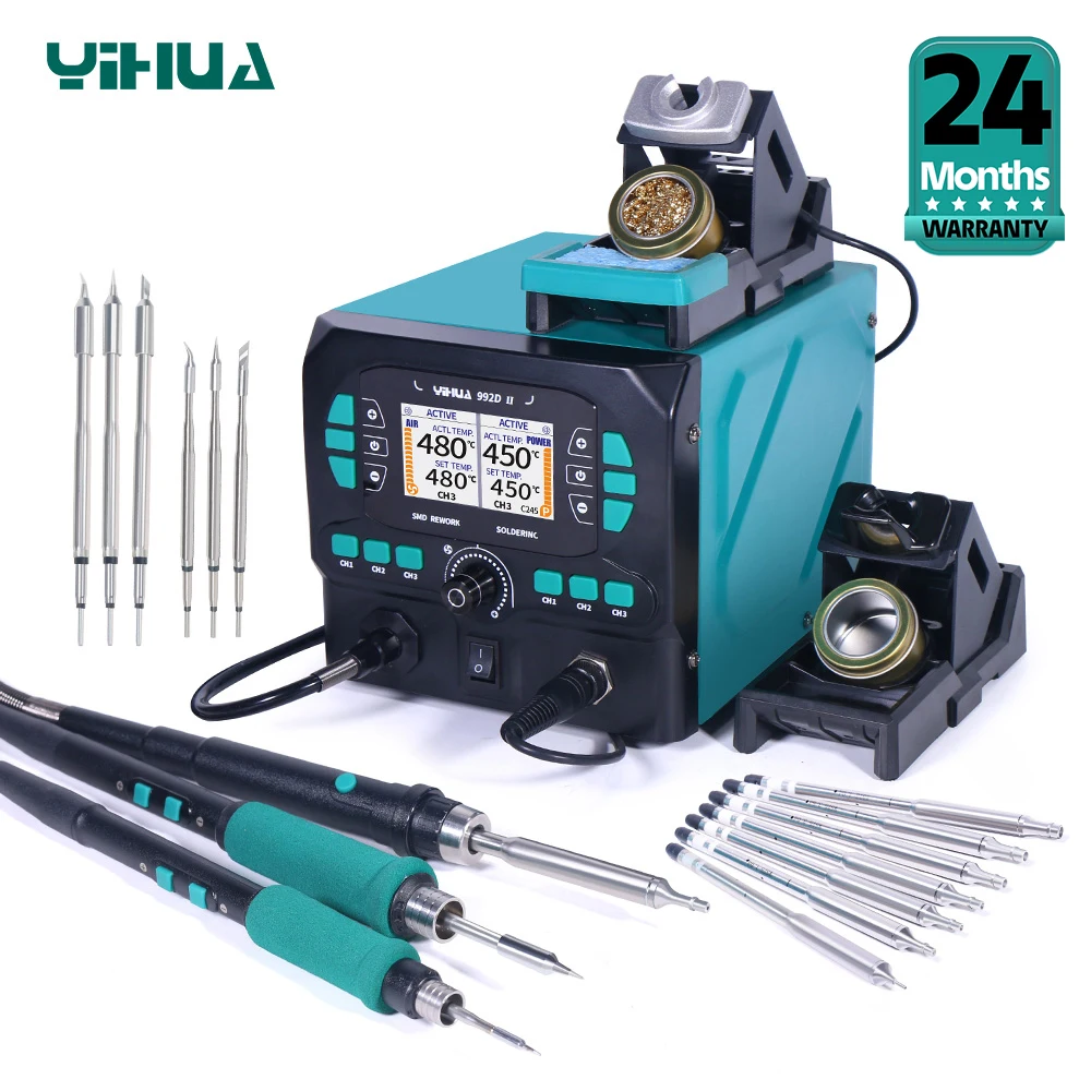 YIHUA 992D-II Präzisions-Heißluft-Nacharbeitsstation 210 245 Lötkolbenstation für Mikroskop, Löten, Elektronik, Reparatur, PCB