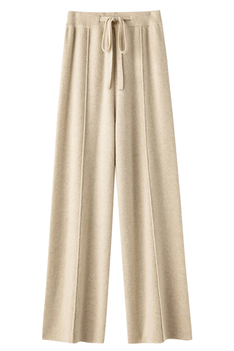 Cashmere Pants 100% Merino Wool Broadfoot Pants Women's Knit Loose Knit Pants Fall/Winter 2024 Women's Thick Pants