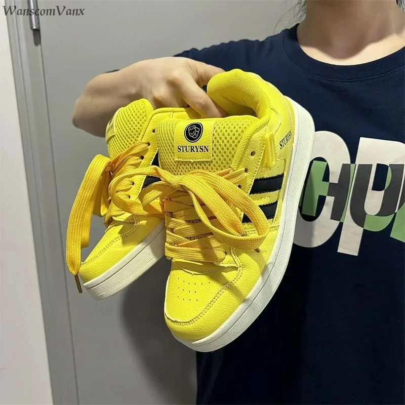 Men Women Platform Sneakers Casual Skate Shoes Lace Up Running Shoes Simple Design Outdoor Sports Footwear Couple Size 44 Trend