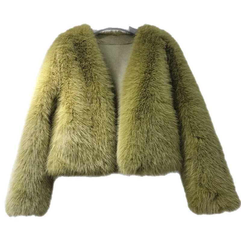 เสื้อโค้ทสั้นผู้หญิง HKSH 2025 รุ่นใหม่สำหรับฤดูหนาว ขนเทียม คอวี สีพื้น เรียบหรู ดูดีมีสไตล์ แฟชั่นเกาหลี ลำลอง รุ่น HK14813