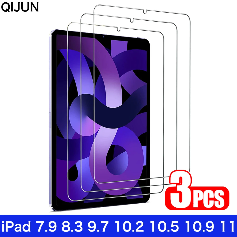 Protecteur d'écran en verre, 3 pièces, pour IPad 10.2 9.7 10.9 2020 11 IPad 8 7 6 9 Air 4 3 2 Mini IPad 2019 2018 2021