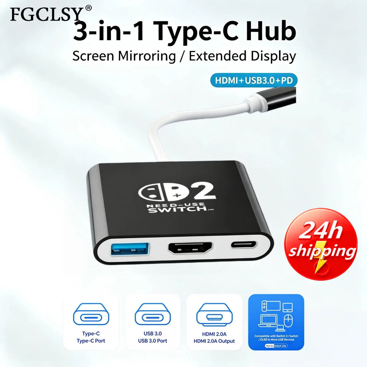 Docking Station for Switch 2,4K 60Hz TYPE-C Hub with HDMI-Compatible and USB-C 3.0 PD100W Charge Perfect for Switch 2/OLED