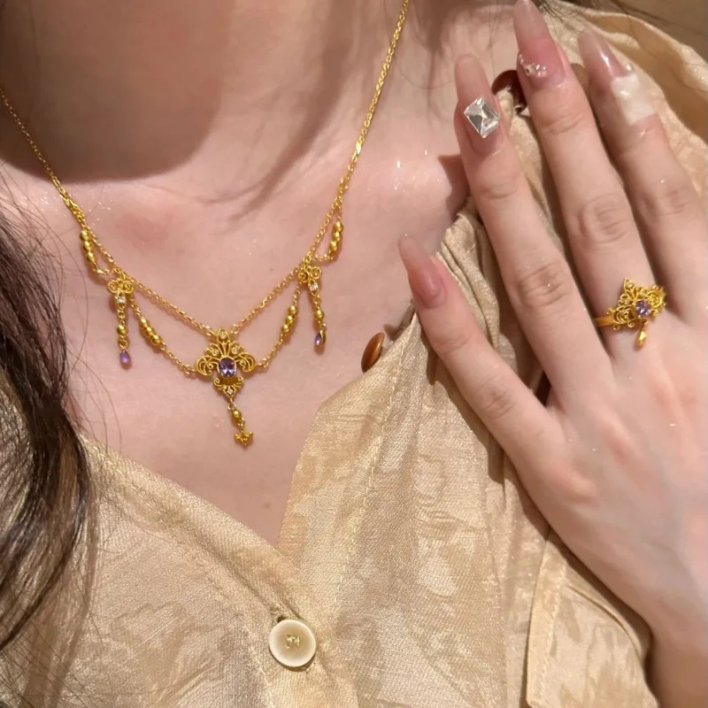 الأميرة على الجري "رقص الطائرة الورقية" القزحية الذهب شرابة قلادة خفيفة فاخرة حساسة مجموعة سلسلة قسط سلسلة الترقوة