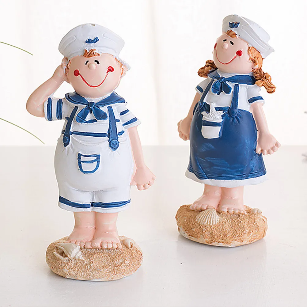 

2Pcs Mediterranean Style Navy Lovers Sculpture Decorative Ornaments Premium Resin Home Desktop Wedding Gift Ornament