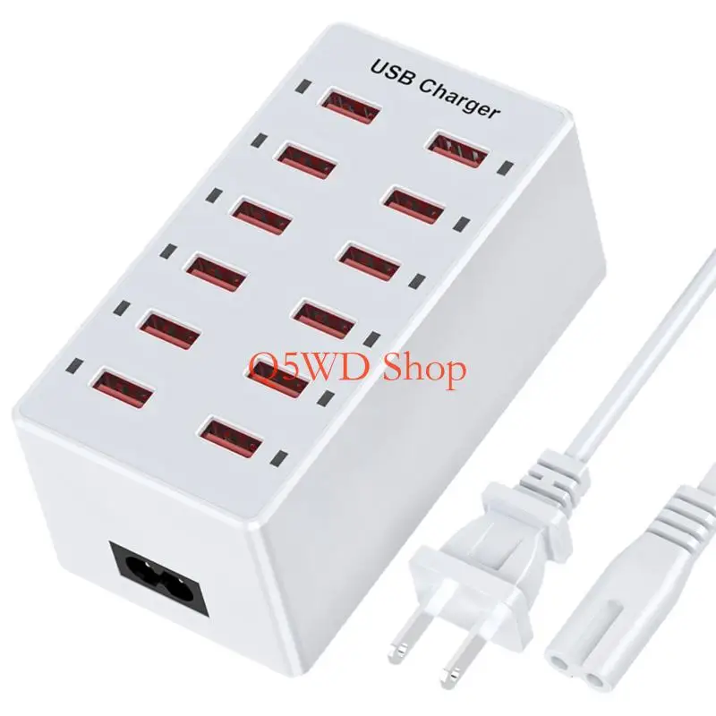 Q5WD Universals 12 Port USB Wall Chargers Fast for Phones Tablets Multiple Contacts Plugs Powered Belt