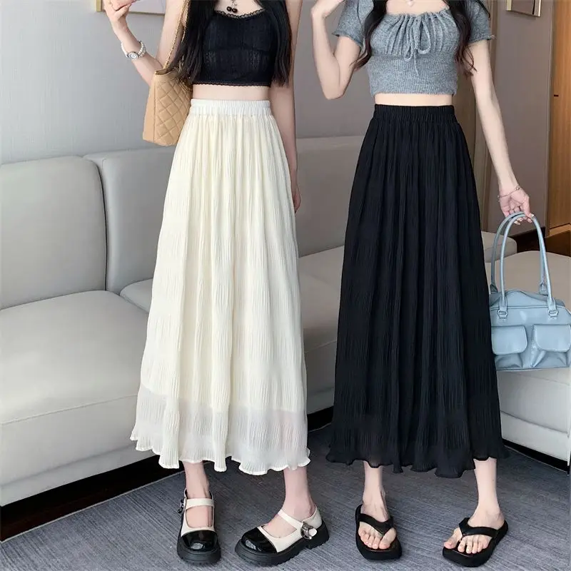 

Female Summer Midi Pleated Skirt Women Long A-line Skirt Elegant Ladies Fashion High Waist Fashion All-match Vintage Skirts Q173