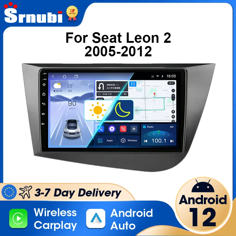 Srnubi 2 Din Wireless Carplay Auto Android 12 Car Radio for Seat Leon 2 MK2 2005-2012 Multimedia Player Stereo GPS Head Unit DVD