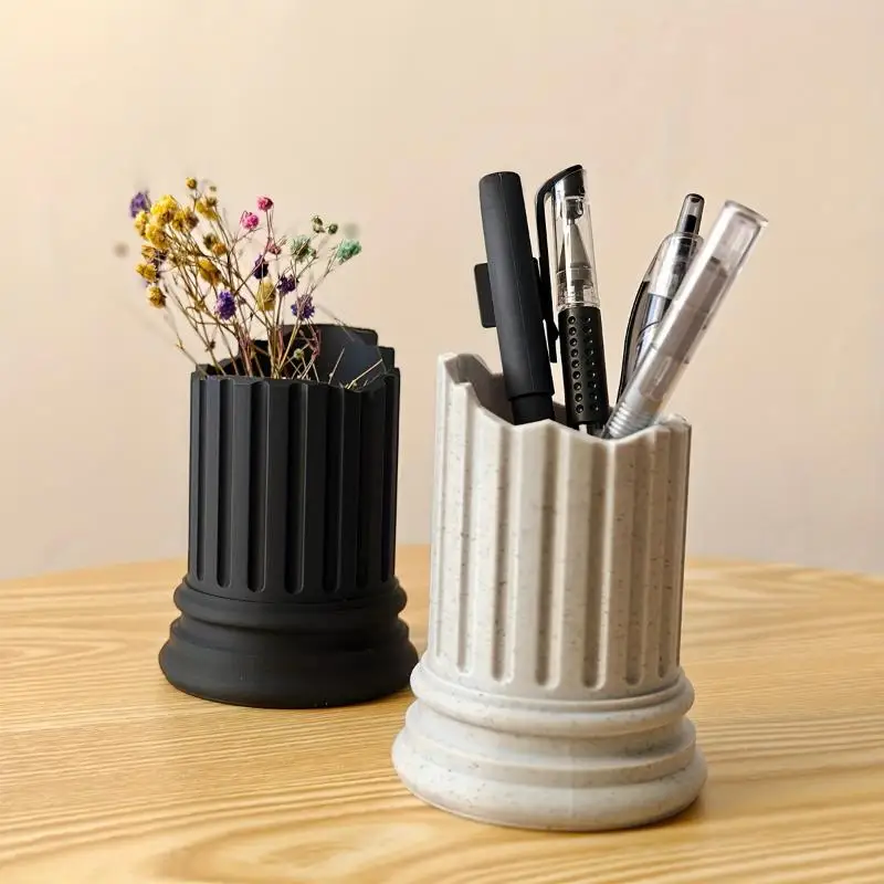 Ancient Greek Style Roman Pillar Pen Holder Roman Column Stone Pillar Pencil Holder Irregular Storage Box Makeup Brush Container