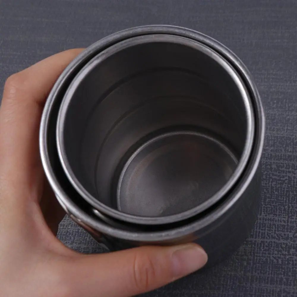 

Folding Handle Stainless Steel Camping Mug Oil Barrel Shape Heat-resistant Vintage Water Cups Comfortable Grip Anti-scald