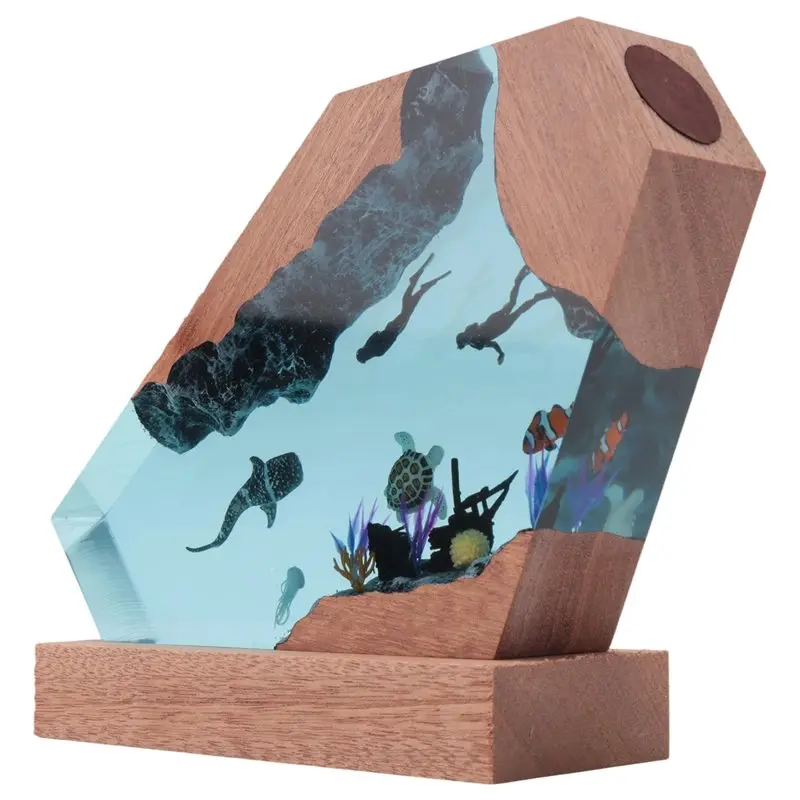 ABMS-Undersea Resin Lamp Whale Turtle Human Diving Night Light Home Gift Office, Desk Bedroom Decoration Night Light