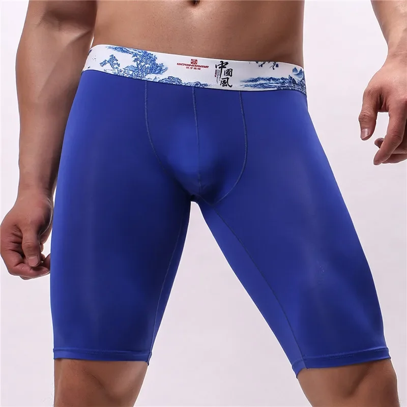 Long BoxerShorts Men Underwear Fashion Solid Underpants Sleep Bottoms  Boxer Knee Length Shorts Sexy Low Waist Shapewear