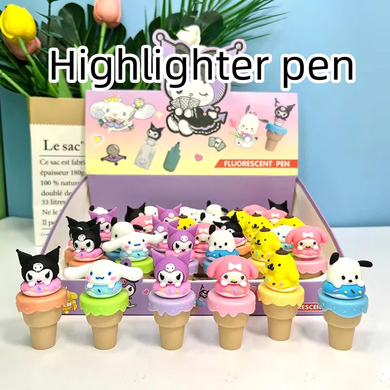 36pcs/lot Sanrio Kitty Pochacco 6 Colors Highlighter Creative Ice Cream Drawing Painting Marker Fluorescent Pens School Supplies