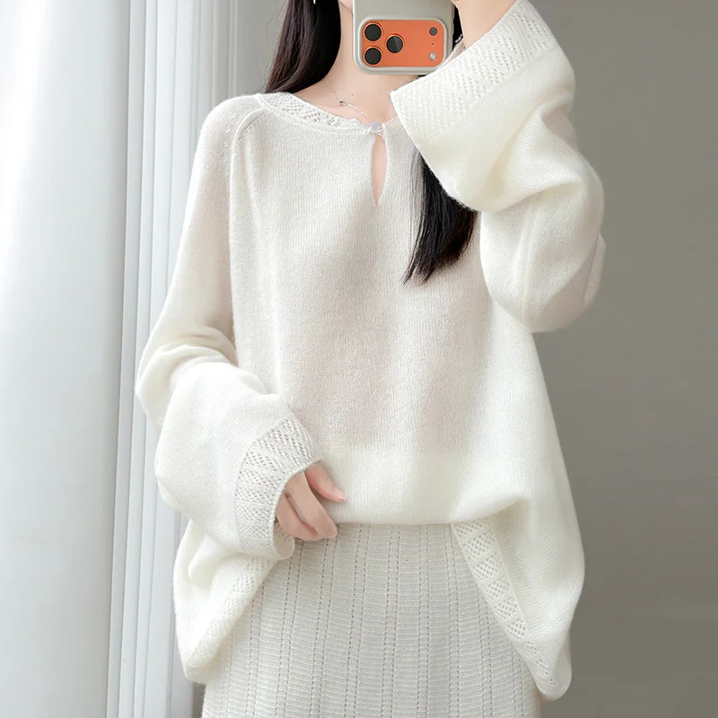 2026 new cashmere women's sweater 100% pure cashmere knitted women's pullover solid color casual O-neck sweater