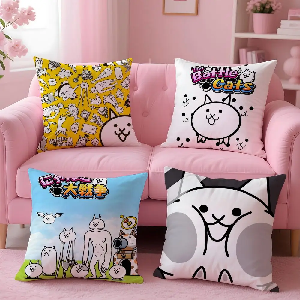 Game T-The Battle Cats Cushion Cover Breathable Linen Pillowcase Summer Odorless Eco-Friendly Invisible Zipper Washable