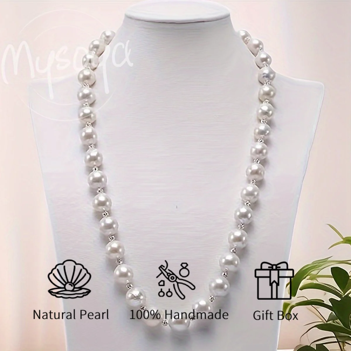 

MYSOYA 10-12mm Edison Freshwater Pearl Necklace Multiple Sizes Gift Box Perfect Gift For Wedding Birthday Christmas New Year