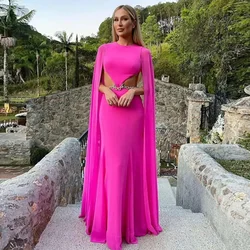 Verngo sexy rosa Chiffon Ballkleider Falte geraffte lange Umhang ärmel Abendkleid rücken frei formelle Dubai Frauen Party kleider