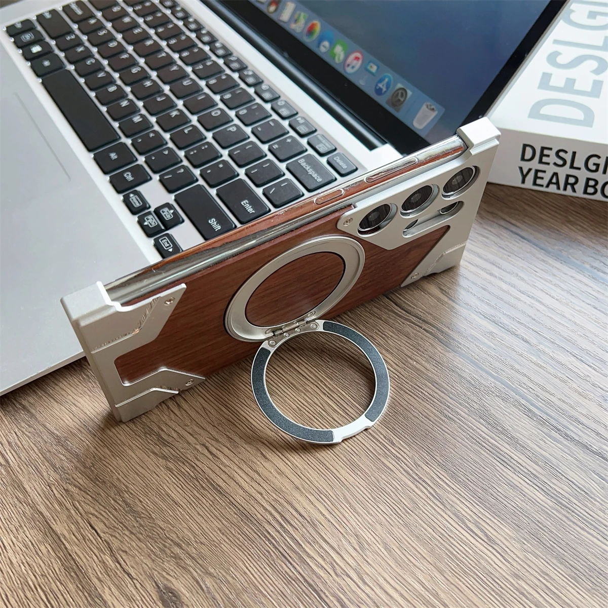 Aluminum Alloy Frame Magnetic Holder Phone Case For Samsung Galaxy S24 S25 S23 Ultra Magsafe Metal Frameless Wooden Hard Cover