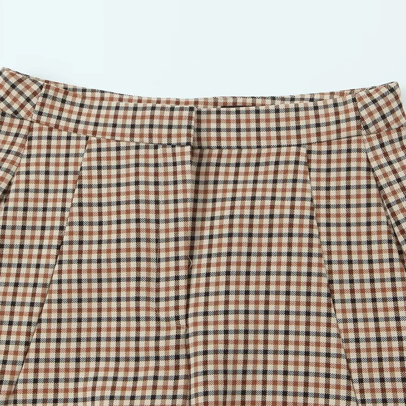 Willshela moda feminina xadrez zíper frontal calças retas vintage cintura alta comprimento total feminino chique senhora calças