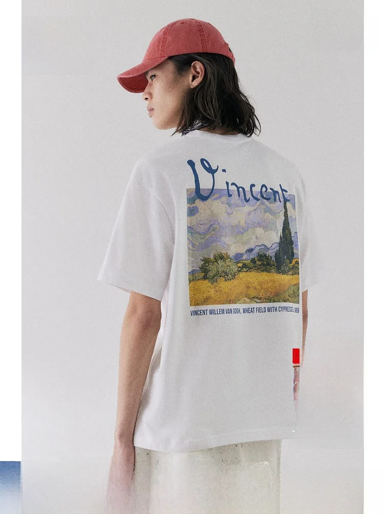 

Van Gogh HM Loose ort Sve round Ne Printed T-irt for Men And Women Spring Faion Casual Cotton Top 0972640