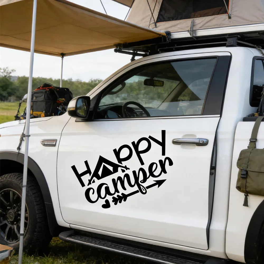 Happy Camper Graphics Decor Stickers Van SUV Camper Caravan Cargo Motorhome RV Car Wraps Decal Accessories Car Sticker