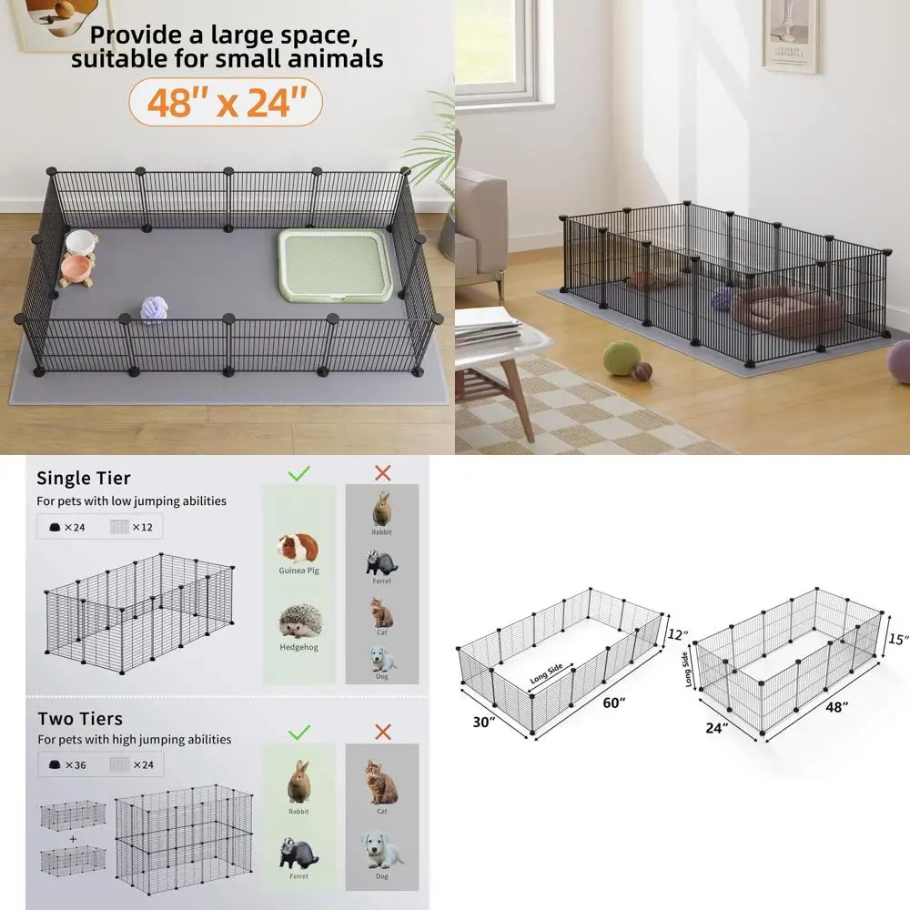 

Compact 15x12 Black Metal Pet Playpen with 12 Panels for Small Animals & Puppies - Indoor Use