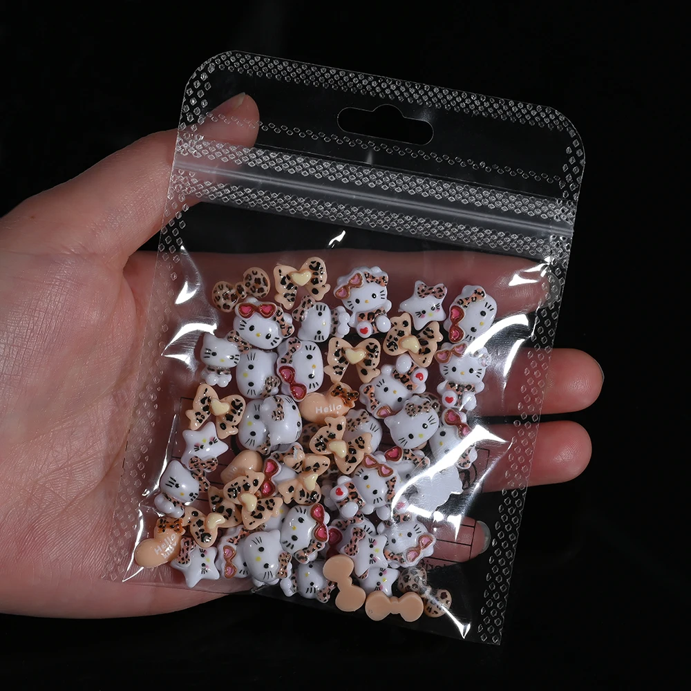 20個入りミックス3Dレオパードハローキティネイルアートデコレーション秋の斑点模様かわいいハートスターボウノットネイルチャームDIYマニキュア用品