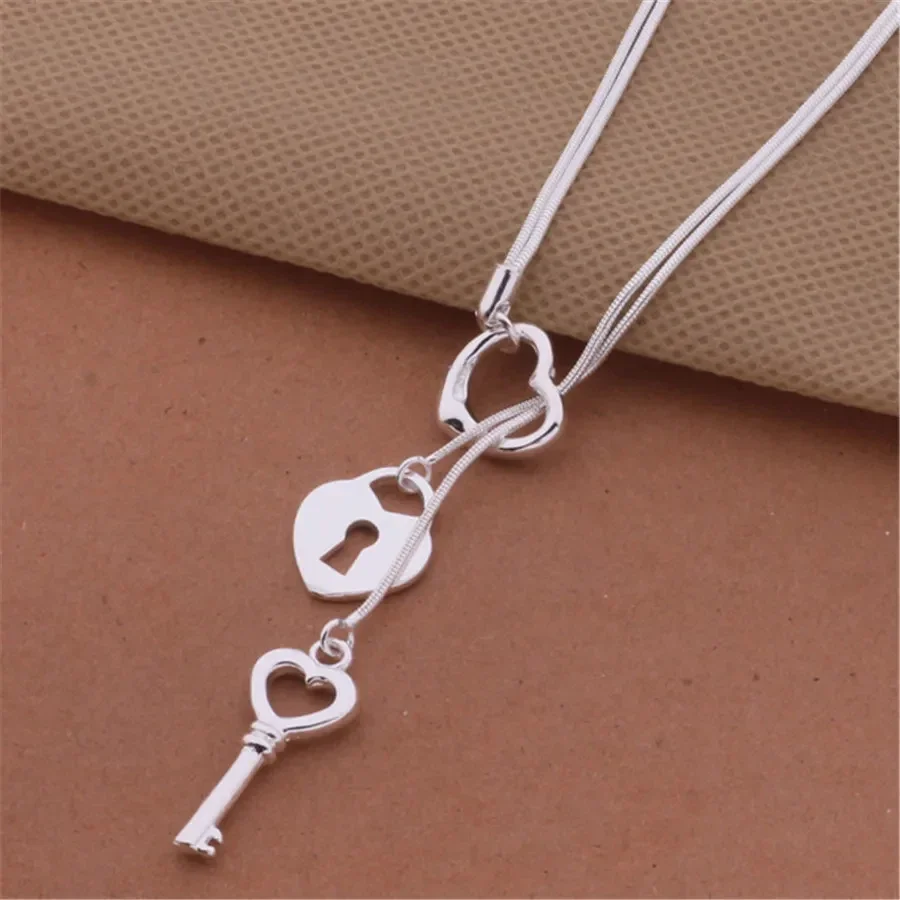 High-quality 925 Sterling Silver luxury key love heart Chain Necklace For Women Wedding Fashion Versatile Jewelry Couple Gifts