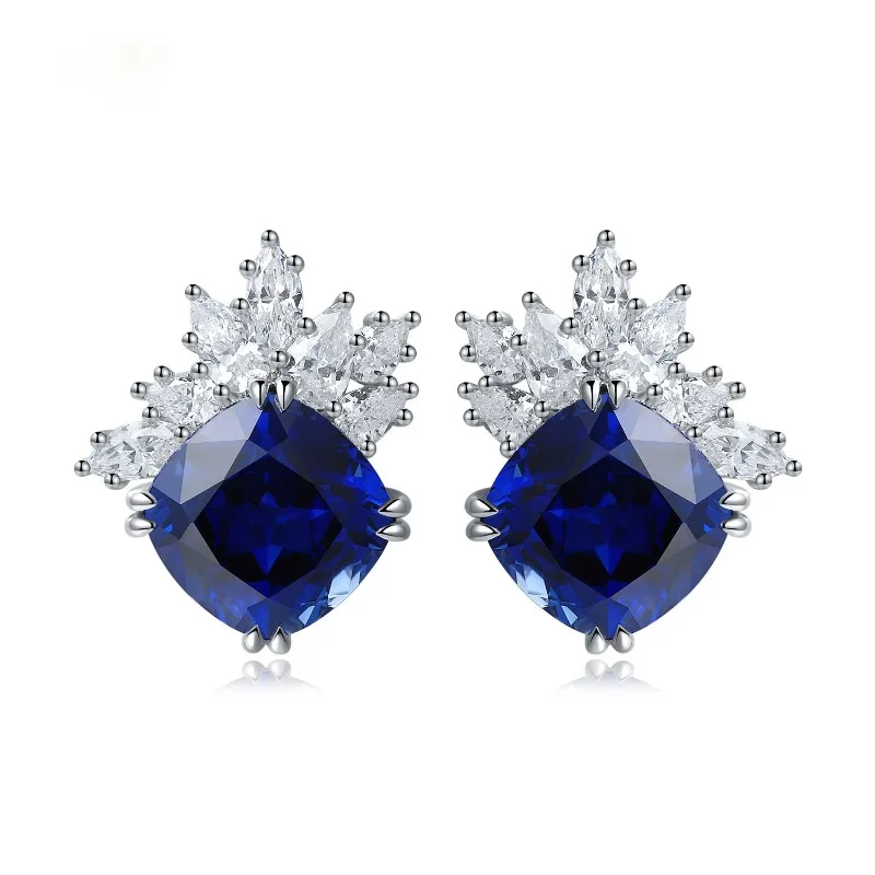 

RUIF New S925 Silver Lab Sapphire Earrings White Simulated Diamond CZ Gemstone for Women Jewelry