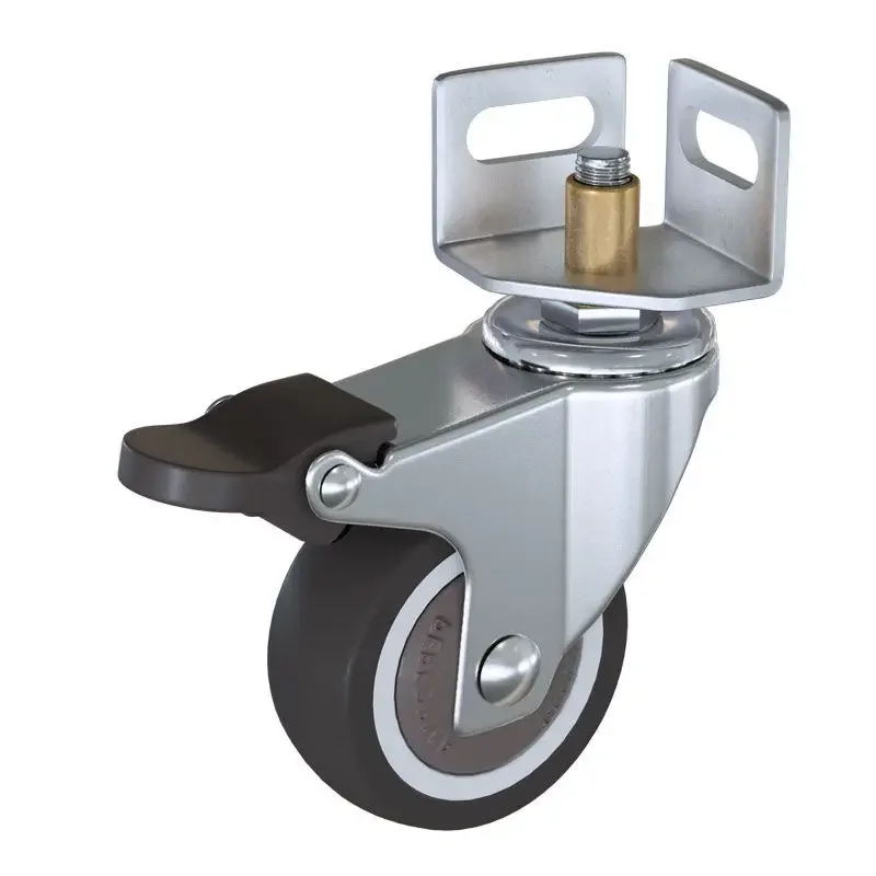 4 Pcs 1/1.5/2/3 Inch Universal Wheel Caster Shelf Triangle Iron Pulley with Brake Base Screw 3 Inch Double