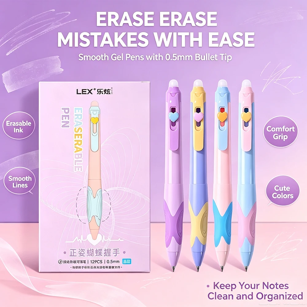 Retractable Eraser Pen Click - 12 stylos à gel effaçables et