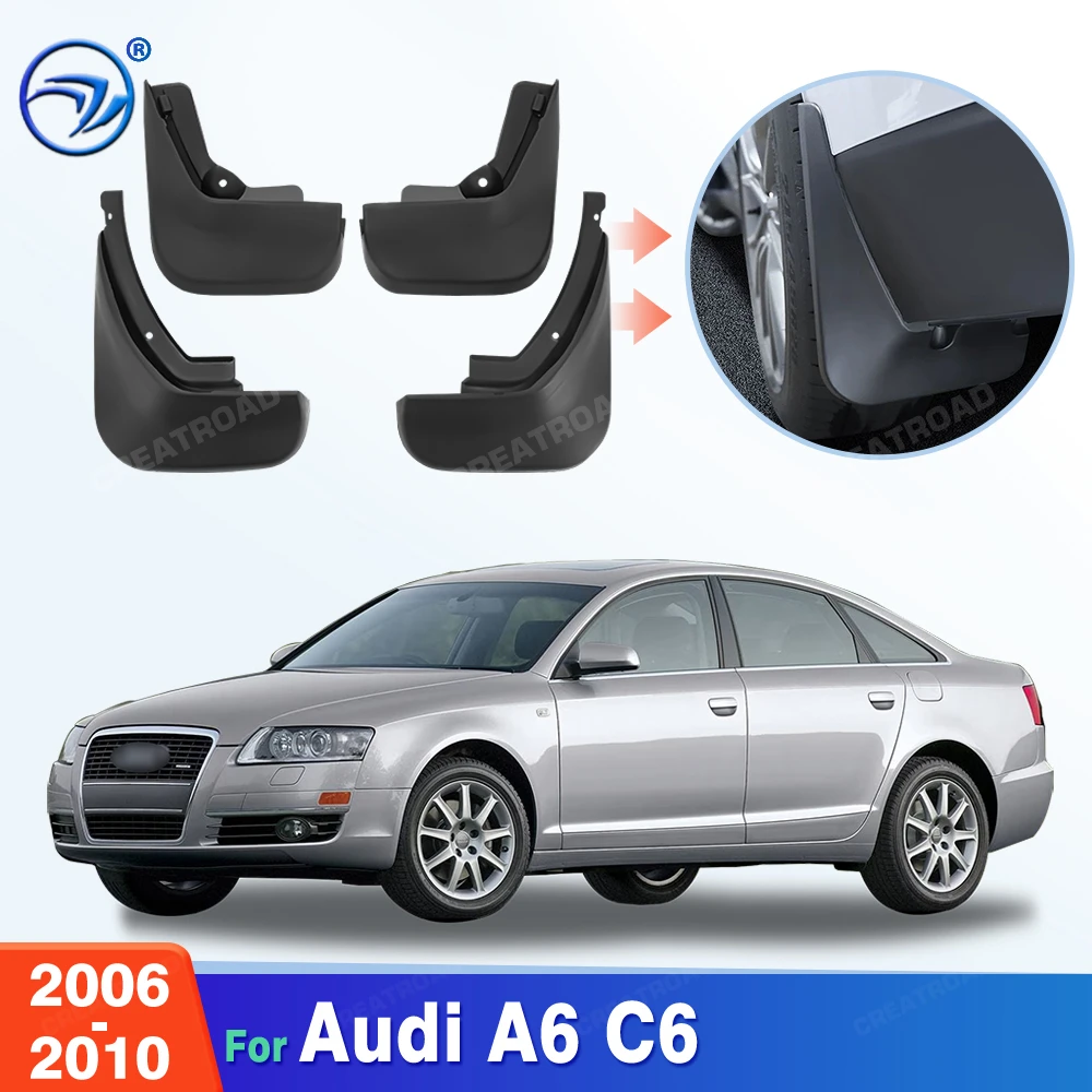 Custom Fit 4PCS Mud Flaps for Audi A6 C6 2006 2007 2008 2009 2010 No Drilling Splash Guards Mudguards Car Fender Accessories