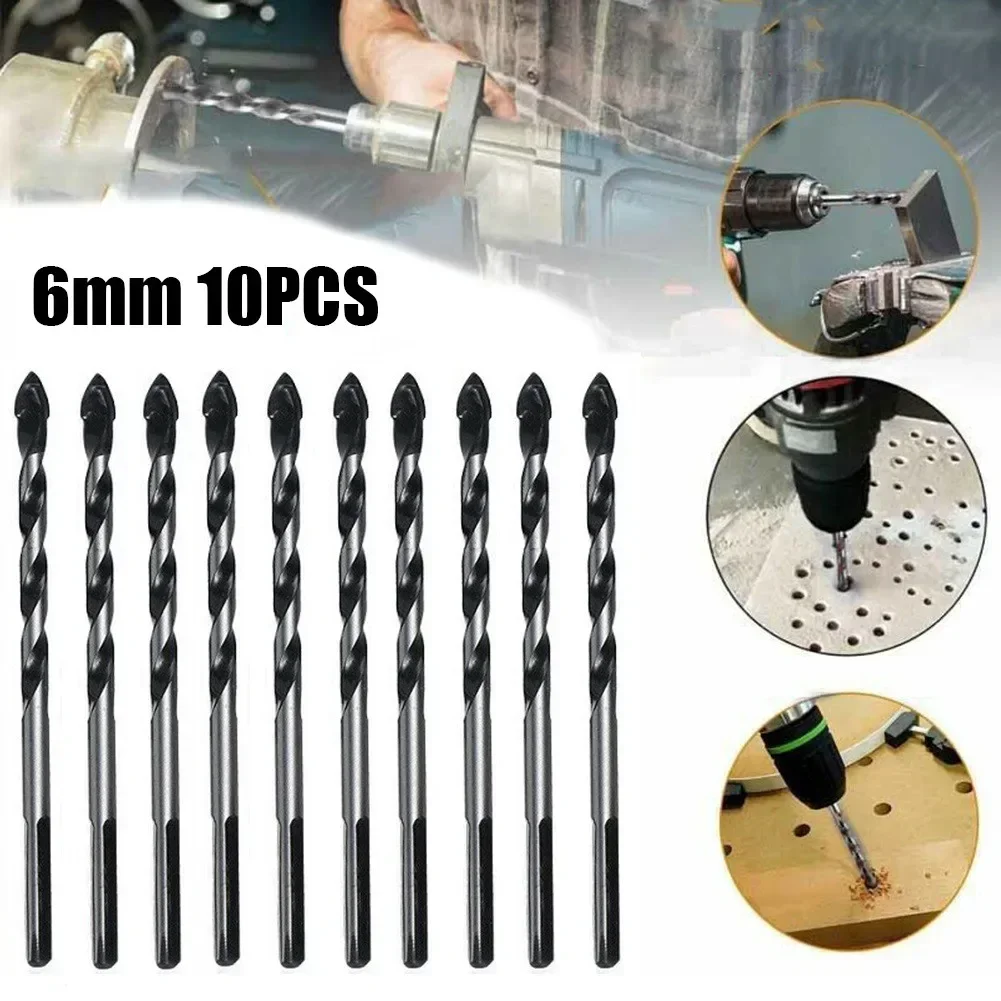 

10pc 6mm Cross Hex Tile Drill Bits Set For Glass Ceramic Concrete Hole Opener Brick Hard Alloy Triangle Bit Tool Kit Metal Drill
