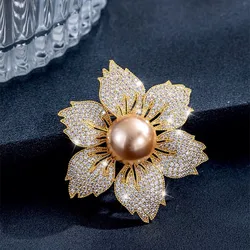 Elegant Temperament Bauhinia Brooch Suit Pearl Women's Corsage Flower Button Cardigan Accessories Pin