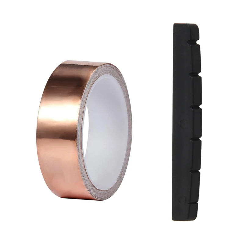 6X Black 6-String Guitar Top Nut 42X3.5Mm & 1X 30Mm X10M Copper Foil Tape Adhesive EMI Shielding Guitar Slug Snail