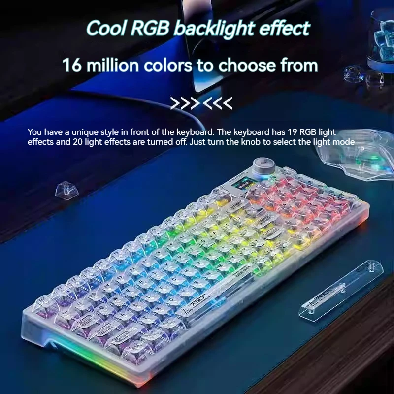 Imagem -03 - Teclado Mecânico sem Fio Aula com Tela Bluetooth Três Modos Transparente Jogo Acessórios de Computador F98 Pro