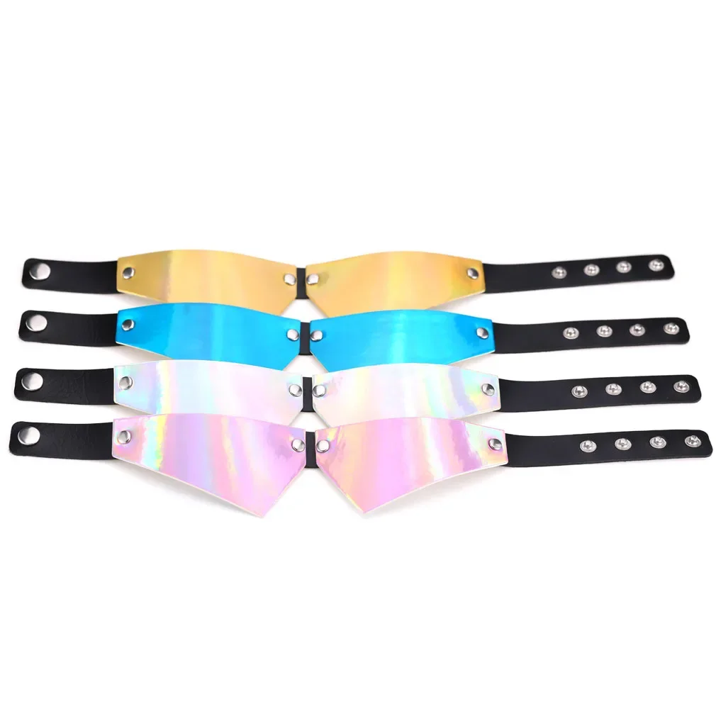 Punk Harajuku Laser Simple Popular Non-mainstream Bow tie payment Multicolored Leather Stainless steel Necklace Clavicle chain