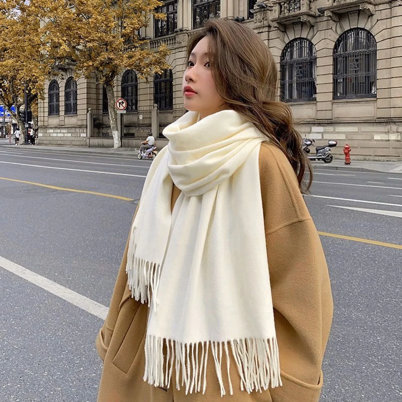 Autumn Winter New Solid Color Scarf with Tassels for Men Women Outdoor Fashion Thickened  Warm Soft Cashmere Wraps Long Shawl