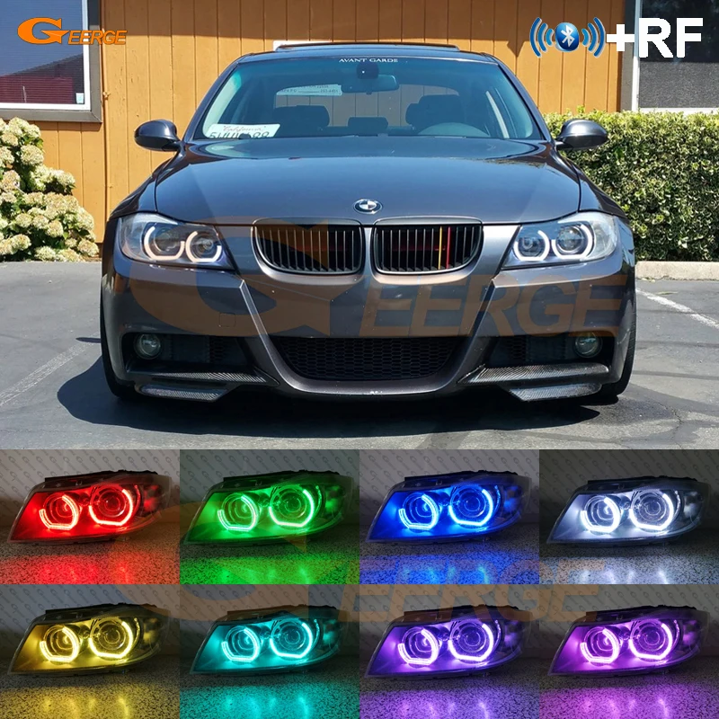For BMW 3 Series E90 E91 E92 E93 M3 RF Remote Bluetooth APP Multi Color Crystal DTM M4 Style RGB LED Angel Eyes Kit Halo Rings