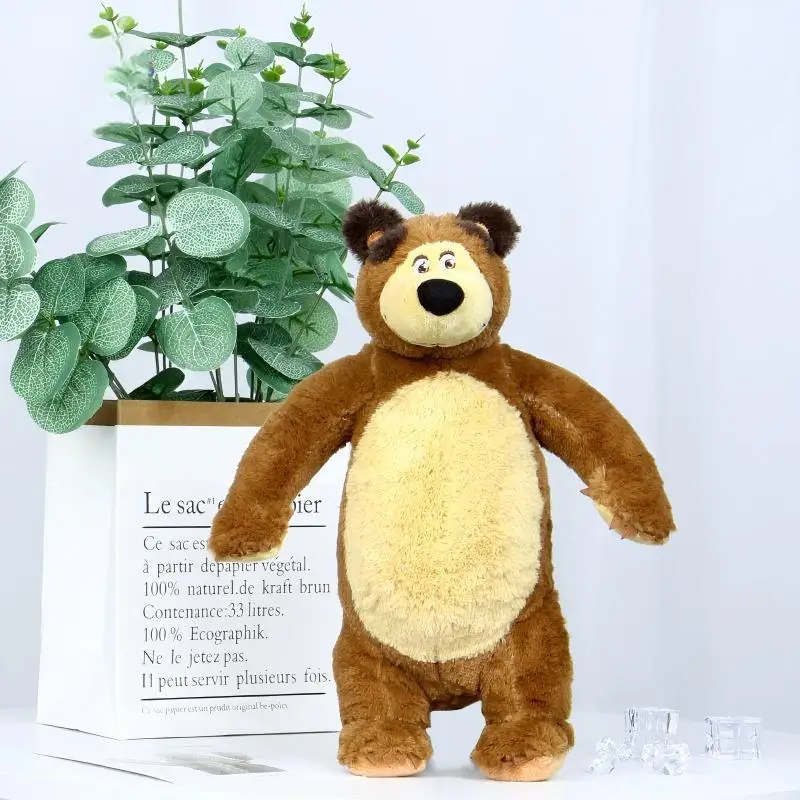 New Anime Masha And Bear Plush Doll Toy Cute Furry 27cm Brown Bear Stuffed Doll Toy Anime Merchandise For Fans Gifts