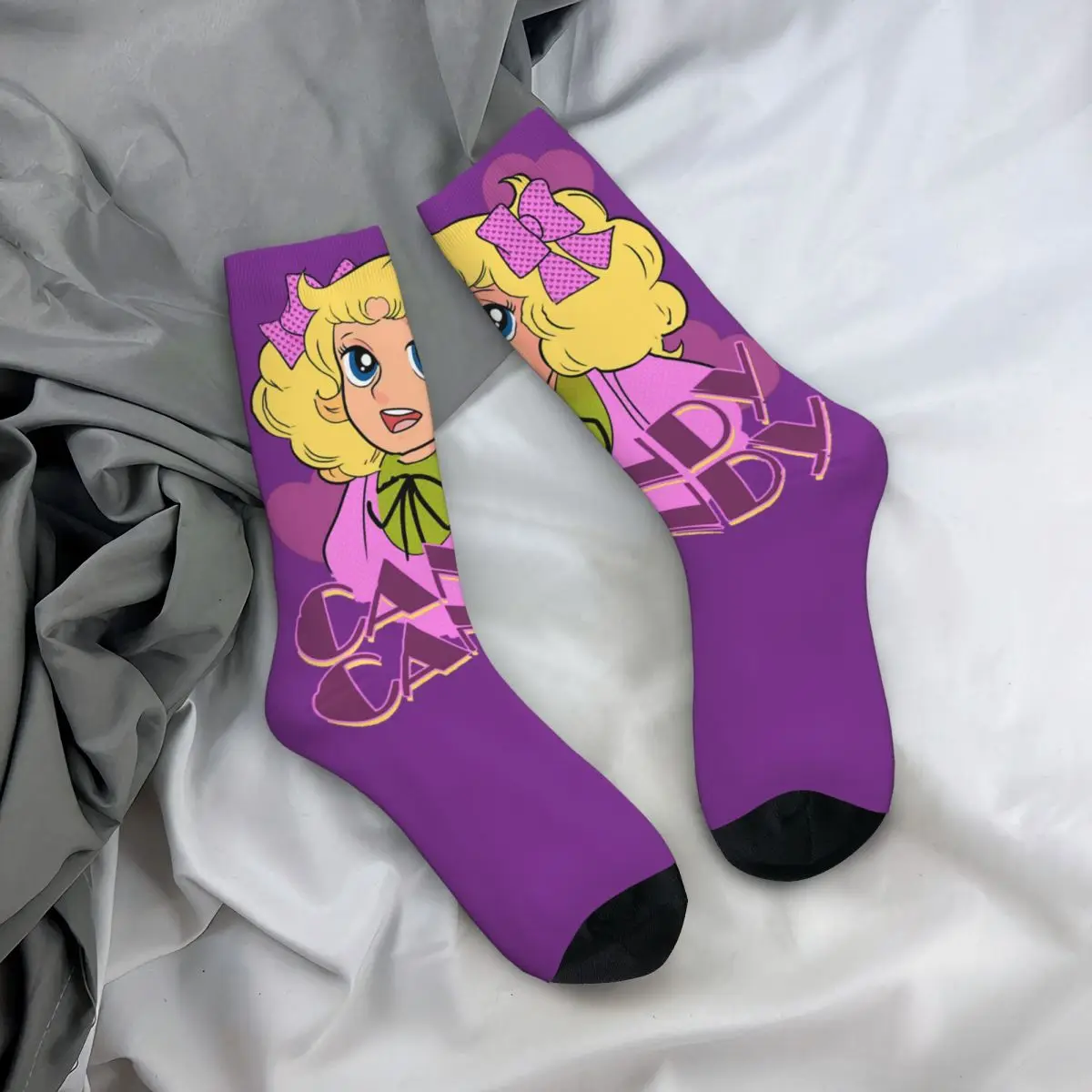 Hip Hop Retro Purple Girl Crazy Men\'s compression Socks Unisex Candy Candy Anime Street Style Pattern Printed Crew Sock