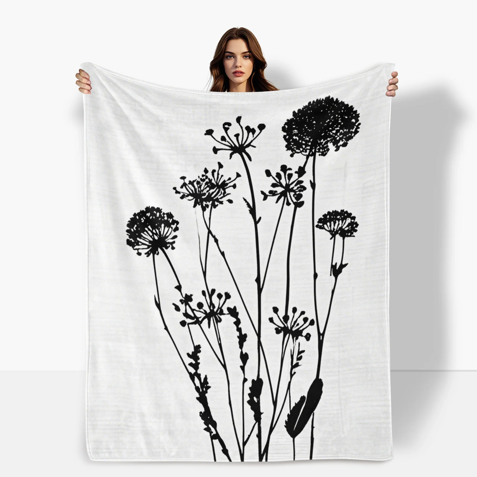 

Minimalist Black White Floral Sketch Blanket Elegant Botanical Design For Home Decor Warm And Artistic Handmade Gift For Cozy