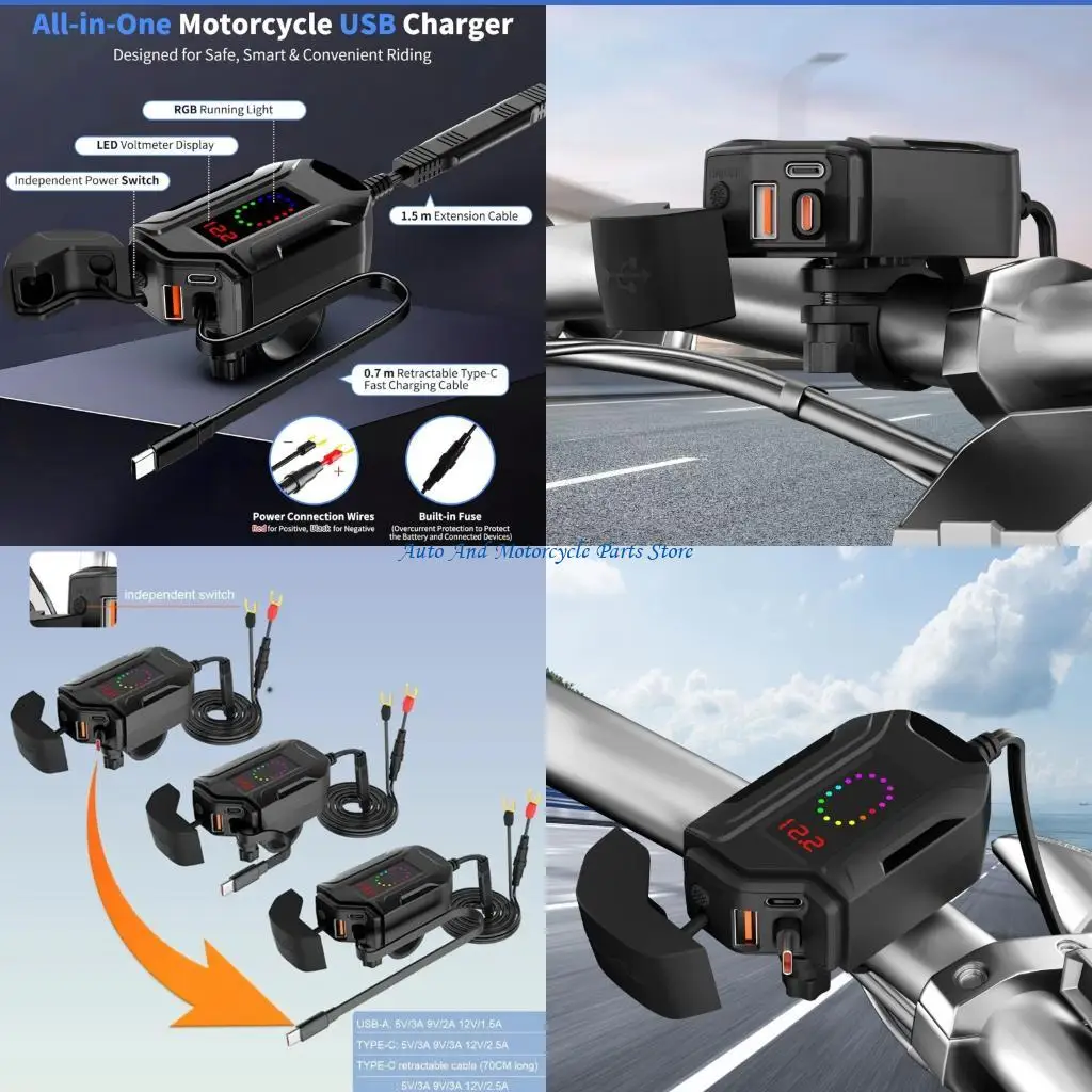 

P9FD Universal 12V 24V Motorcycle Charging Power Adapter Supports Multiple Devices Simultaneously Charging
