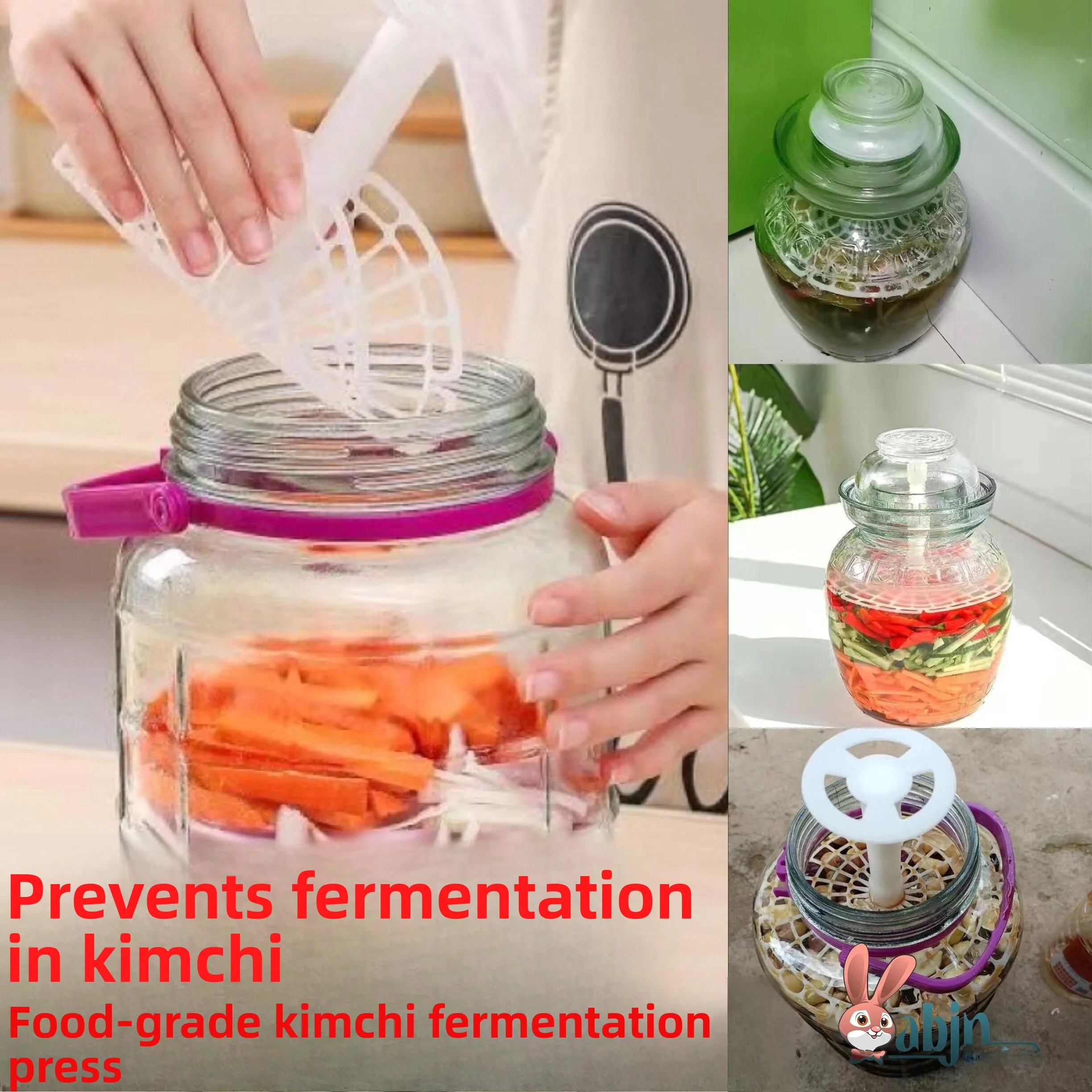 Recipiente de fermentación de alimentos con tapa interior y rejilla de fermentación, herramienta de uso doméstico para fermentar kimchi y encurtidos.